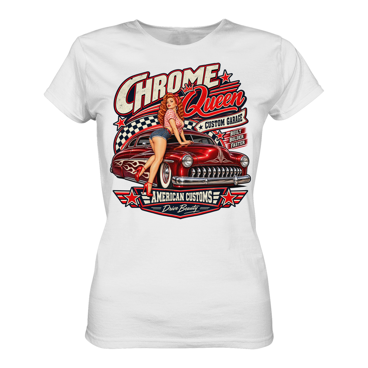 Chrome Queen – Retro Rockabilly Pin-up Ladies T-Shirt