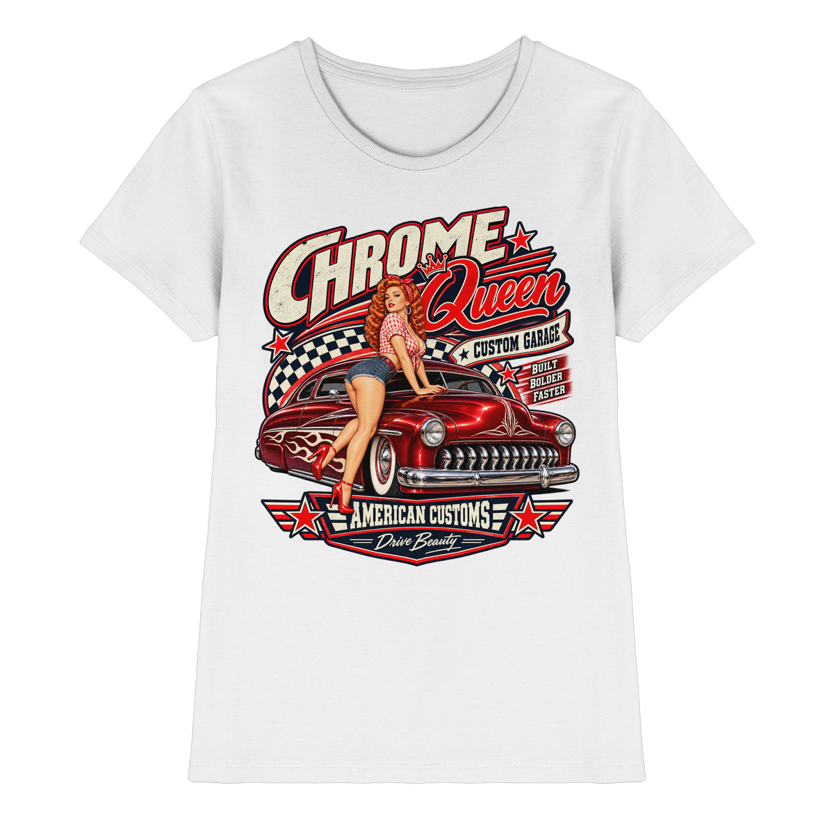 Chrome Queen – Retro Rockabilly Pin-up Ladies T-Shirt
