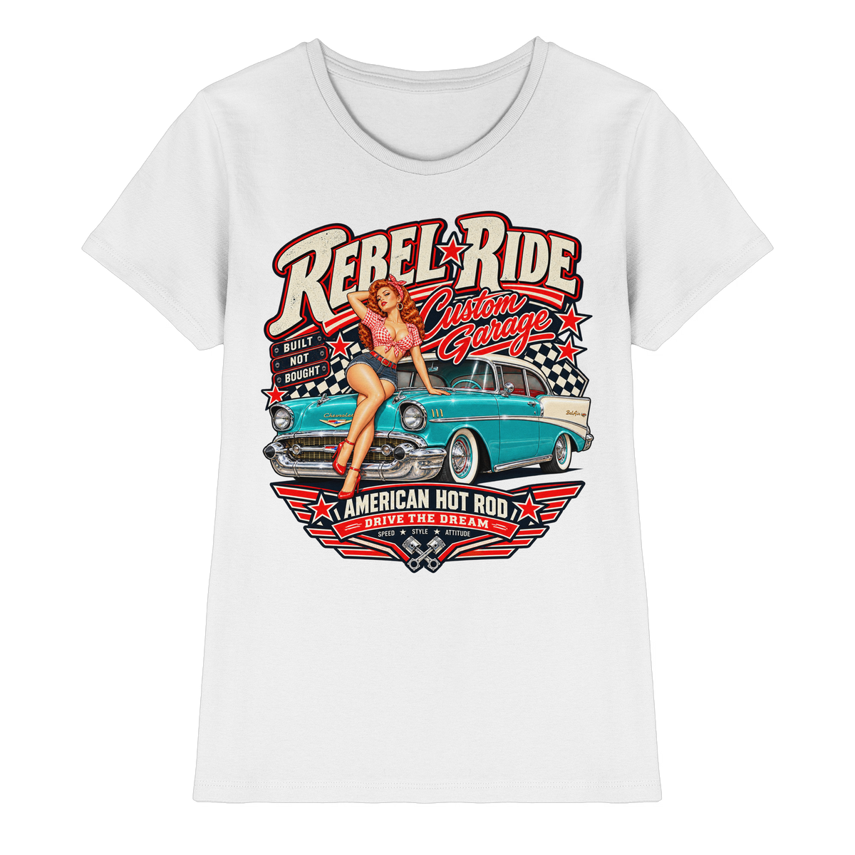 Rebel Ride – Custom Garage Pin-up Ladies T-Shirt