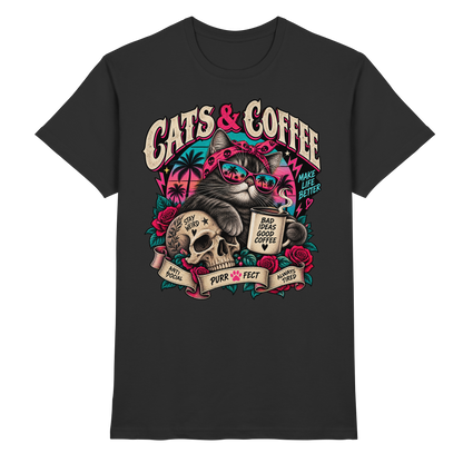 Cats & Coffee – Retro Cat T-Shirt