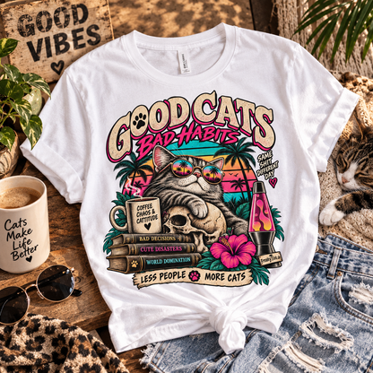 Good Cats, Bad Habits – Retro Style Cat T-Shirt