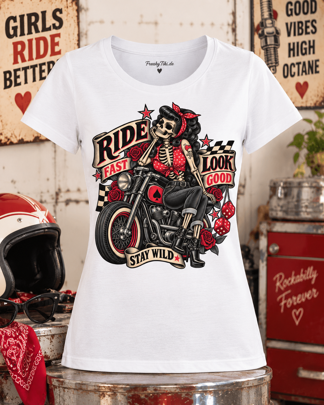 Ride Fast, Look Good, Stay Wild – Rockabilly Ladies T-Shirt