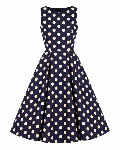 Mina Polka Dress in navy-blau mit cremefarbenen Dots