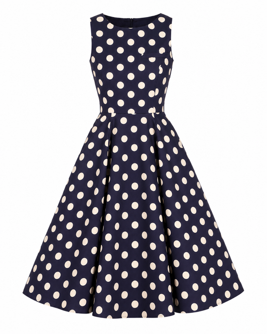 Mina Polka Dress in navy-blau mit cremefarbenen Dots