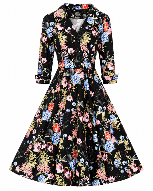 Margot Herbstblumen Vintage Kleid