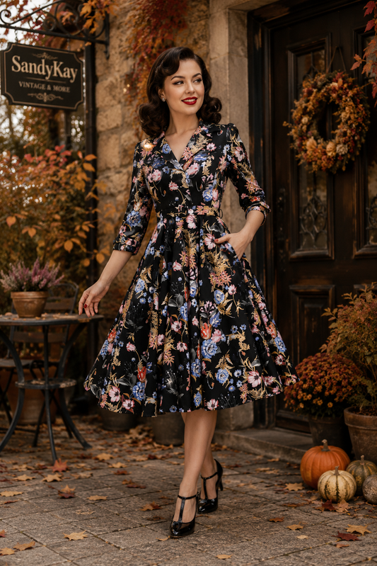 Margot Herbstblumen Vintage Kleid