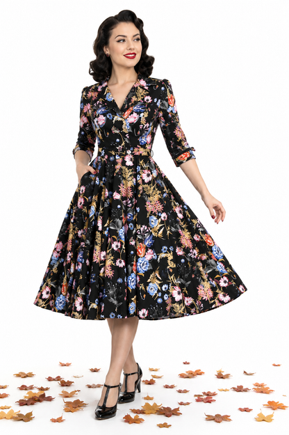 Margot Herbstblumen Vintage Kleid