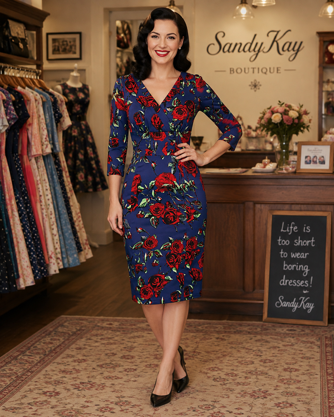 Nancy Pencil Dress - Kleid mit Rosen