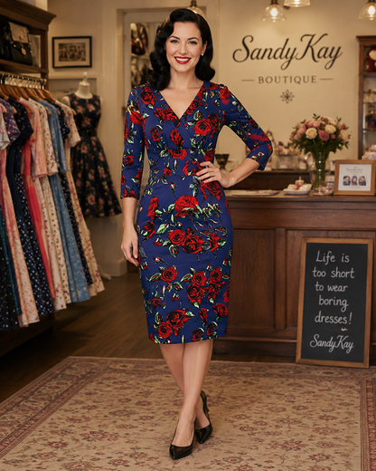 Nancy Pencil Dress - Kleid mit Rosen