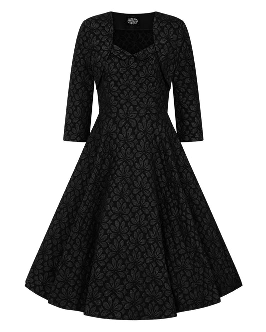 Ramona – elegantes schwarzes Kleid mit Blütenstruktur und Bolero