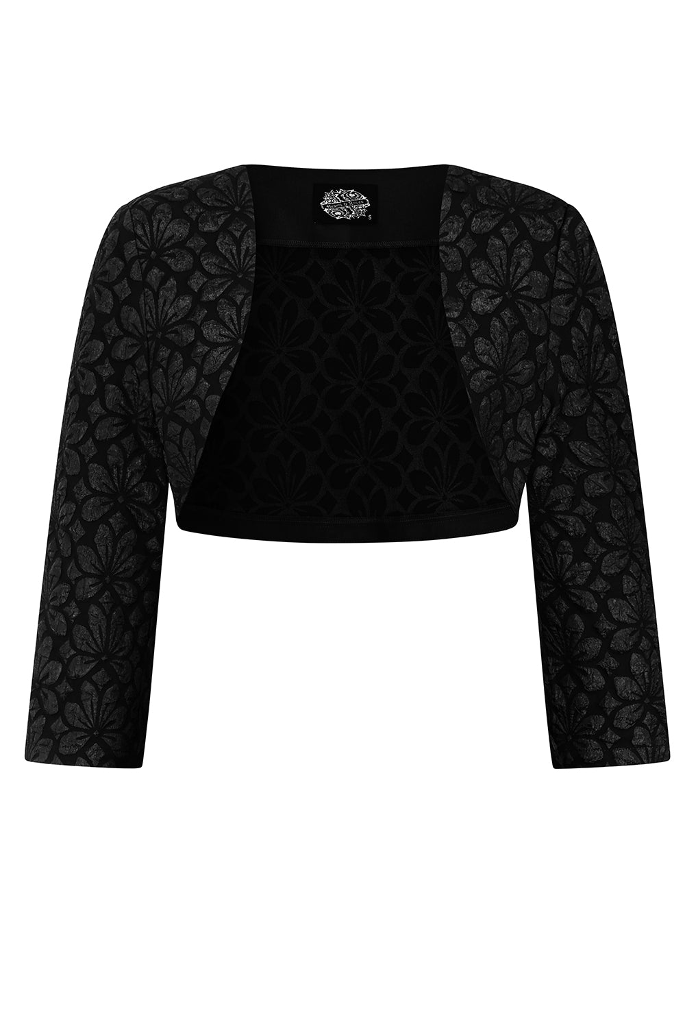 Ramona – elegantes schwarzes Kleid mit Blütenstruktur und Bolero
