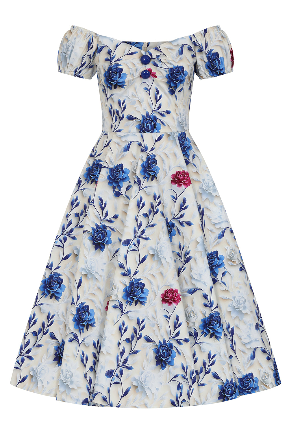 Wildflower Dress - Romantik Kleid mit blauen Rosen