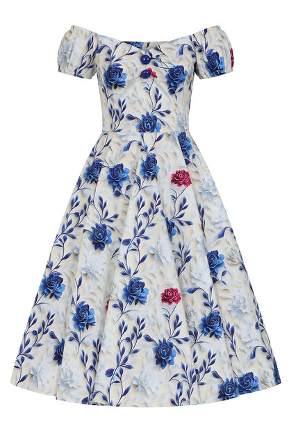 Wildflower Dress - Romantik Kleid mit blauen Rosen