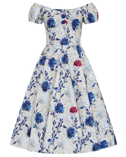 Wildflower Dress - Romantik Kleid mit blauen Rosen