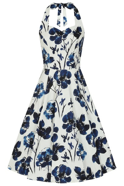 Indigo Romance Neckholder - Rockabilly Kleid mit blauen Blumen