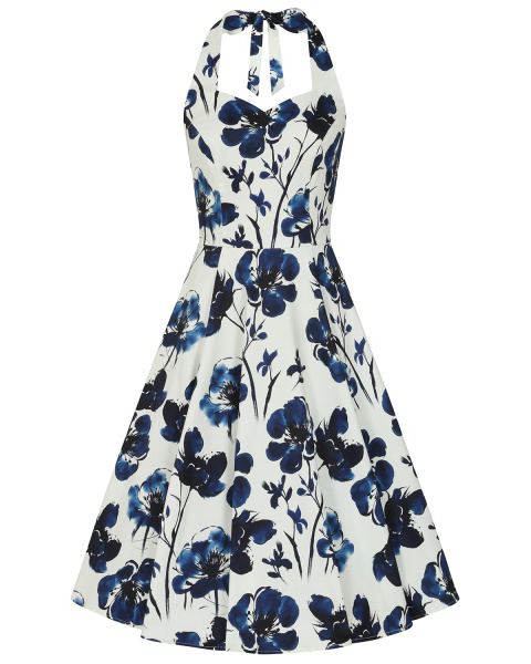 Indigo Romance Neckholder - Rockabilly Kleid mit blauen Blumen