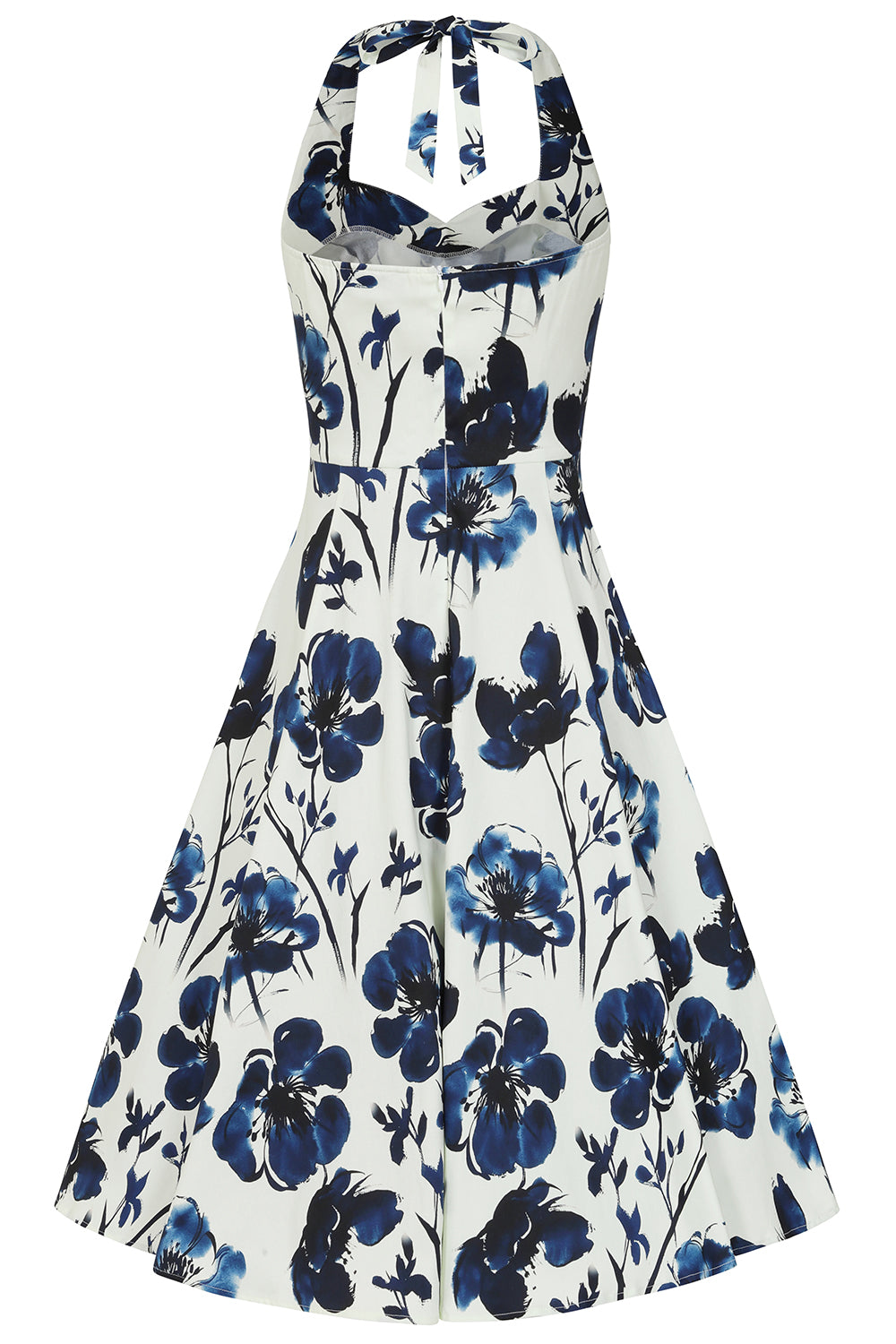 Indigo Romance Neckholder - Rockabilly Kleid mit blauen Blumen
