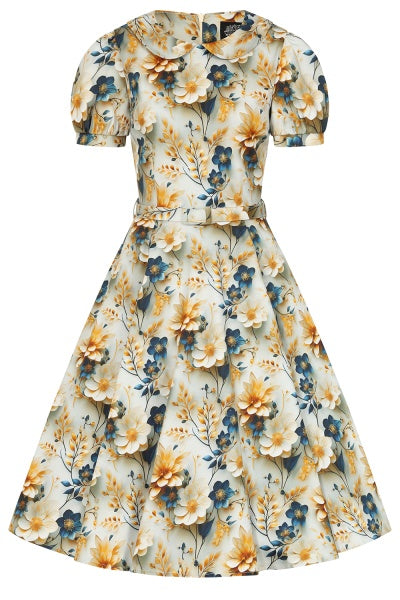 Marigold 3D Flower Dress - Retro Kleid mit Bubikragen