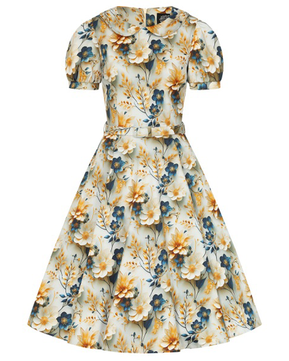 Marigold 3D Flower Dress - Retro Kleid mit Bubikragen