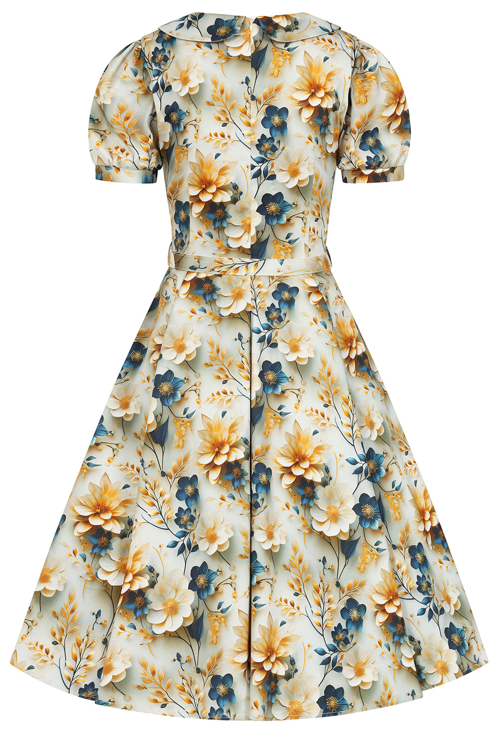 Marigold 3D Flower Dress - Retro Kleid mit Bubikragen