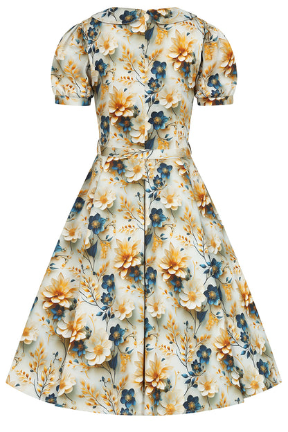 Marigold 3D Flower Dress - Retro Kleid mit Bubikragen