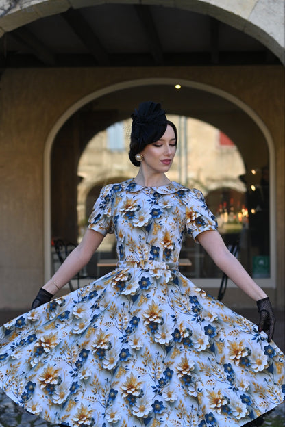 Marigold 3D Flower Dress - Retro Kleid mit Bubikragen