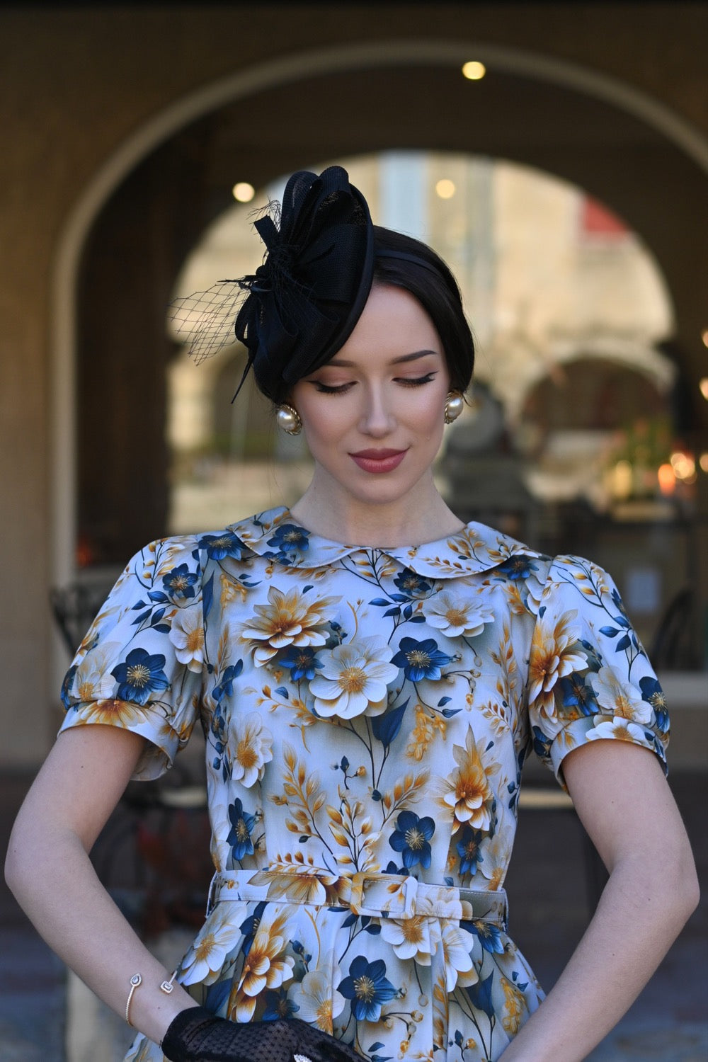 Marigold 3D Flower Dress - Retro Kleid mit Bubikragen