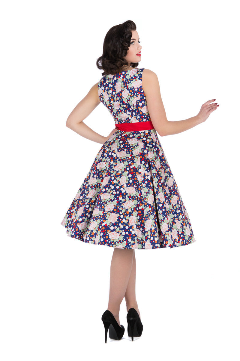 Navy Dot & Roses Dress - 50s Kleid mit Rosen und Punkten