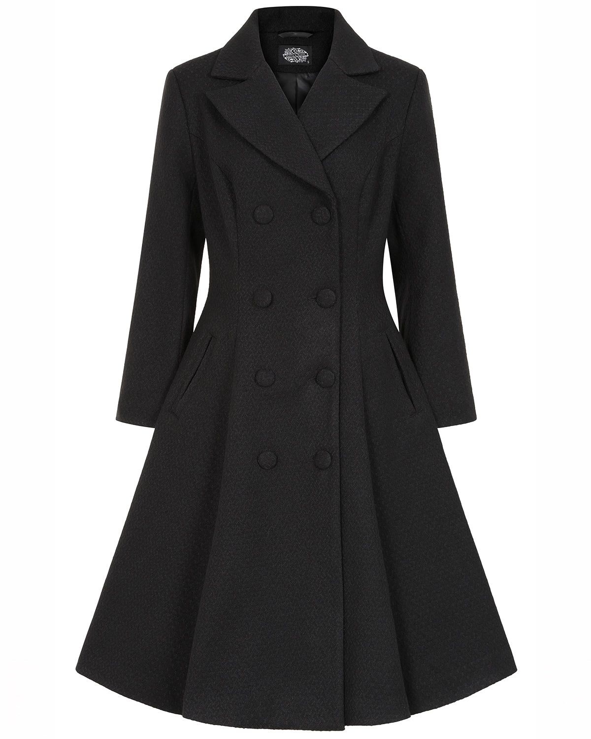 Margo – schwarzer Vintage-Swingmantel mit Reverskragen