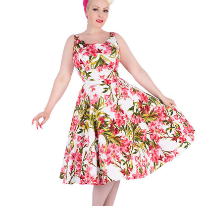 Pink Maureen Dress - Retro Kleid mit tropischen Blumenmuster