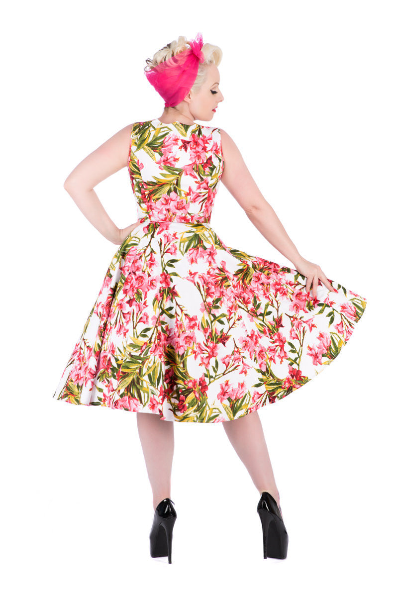 Pink Maureen Dress - Retro Kleid mit tropischen Blumenmuster