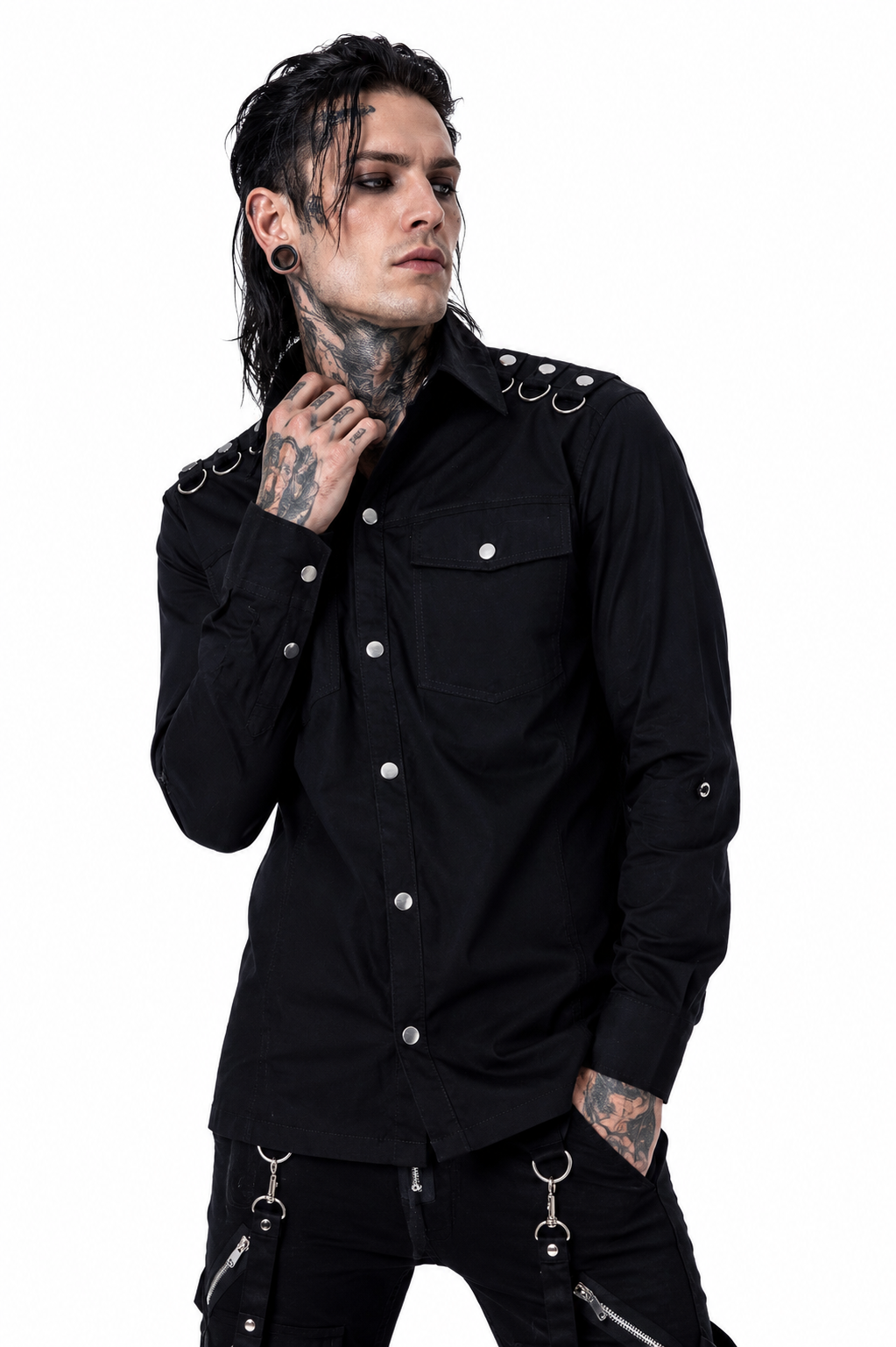 Conan Hemd langarm - Gothic Hemd mit Military-Touch