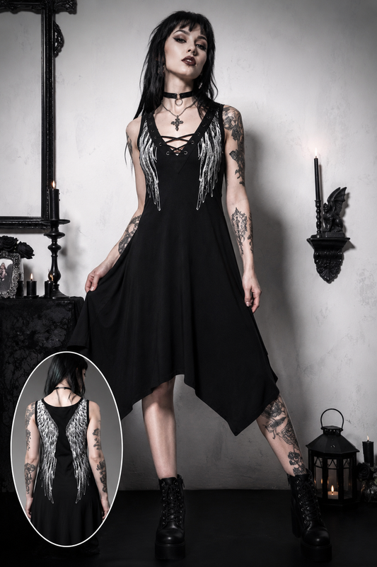 Faith Dress - Gothic Kleid mit Flügel Print