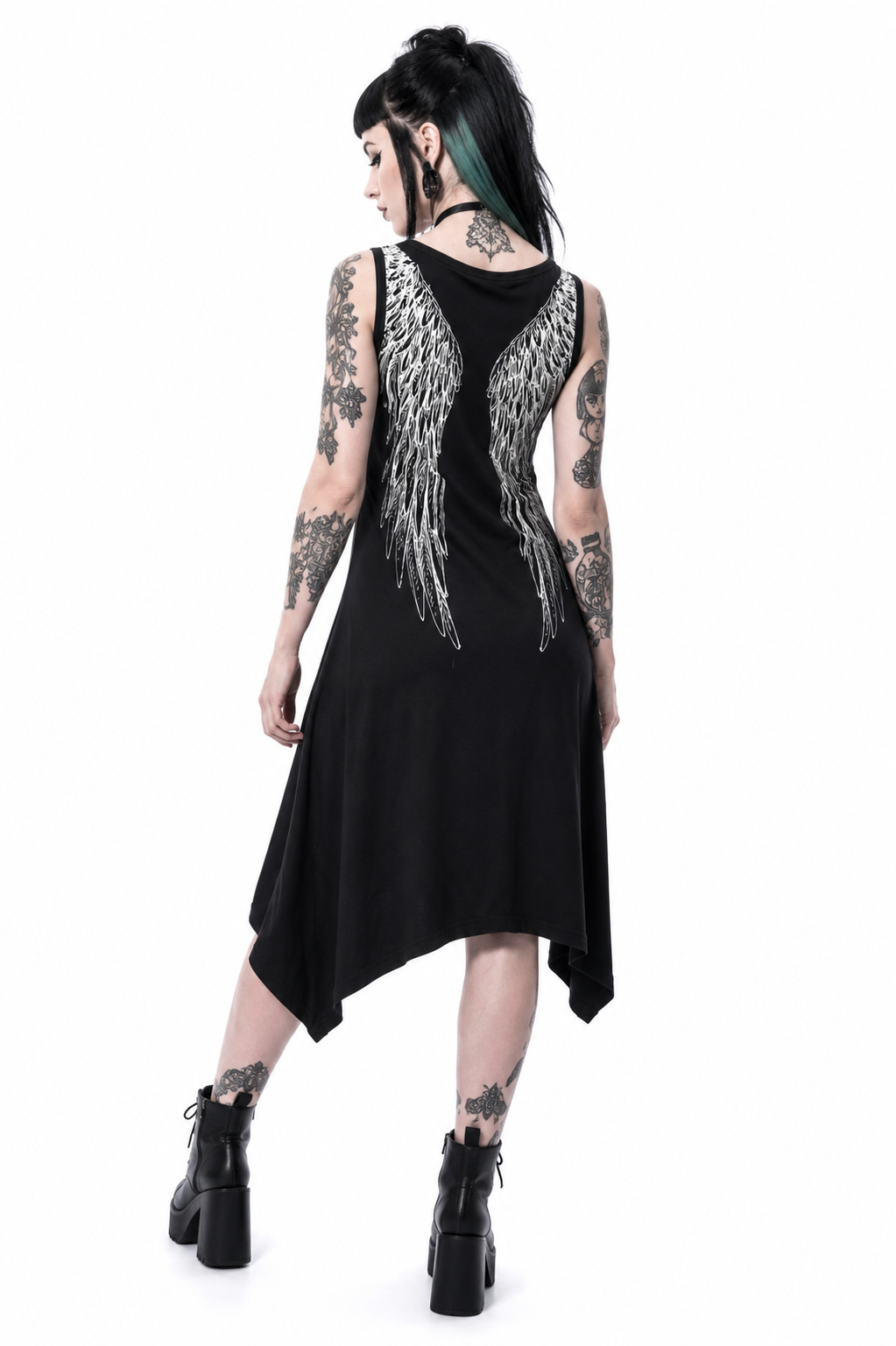 Faith Dress - Gothic Kleid mit Flügel Print