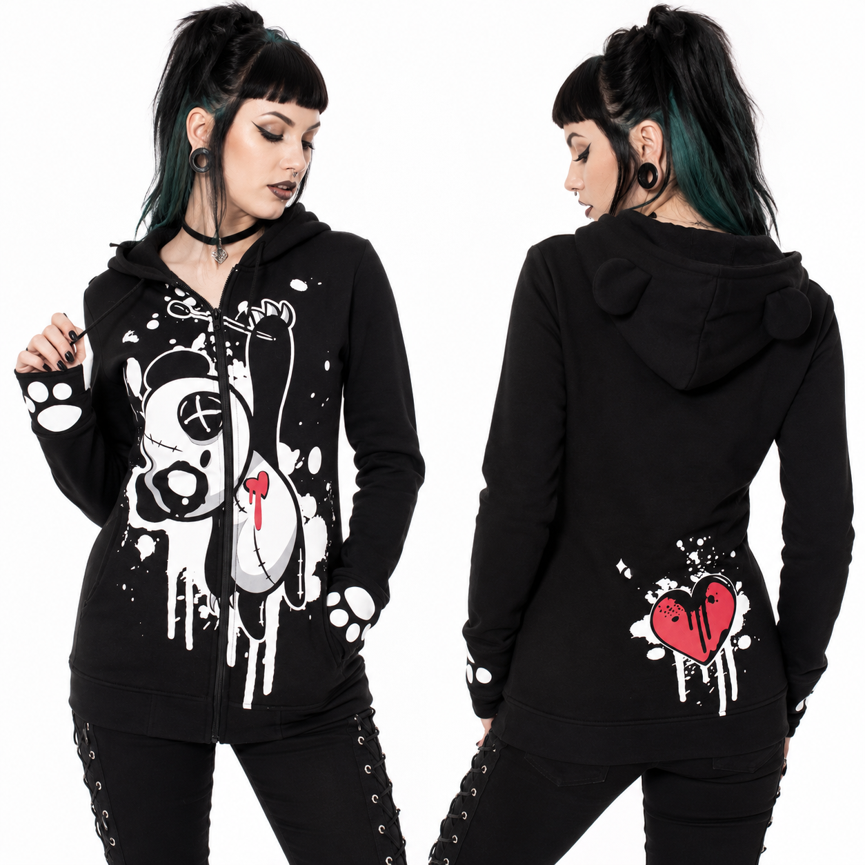Heartbleed Panda Hoody Jacke mit Ohren - Kaputzenjacke mit Print