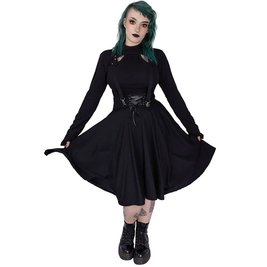 Seneca Goth Skirt -schwarzer knielanger Rock