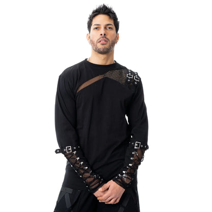 Silas Mens Longsleeve - Gothic Shirt mit Buckles