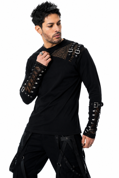 Silas Mens Longsleeve - Gothic Shirt mit Buckles