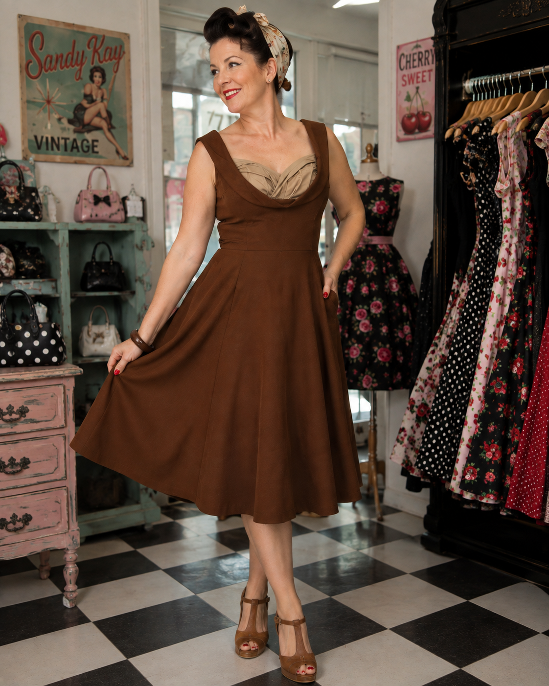 Ophelie Dress - Retro Kleid in braun