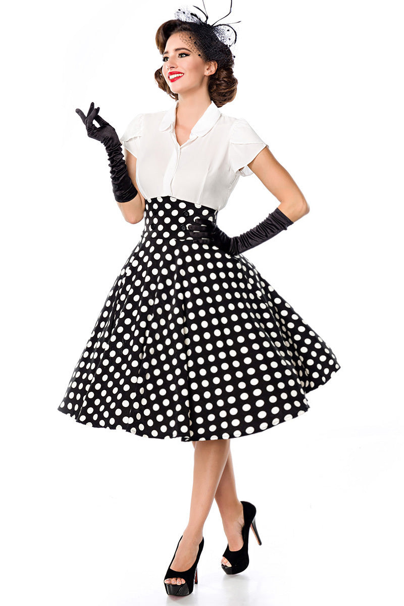 High Waist Polka Dot Tellerrock schwarz-weiß