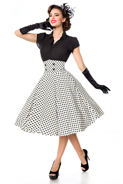 High Waist Polka Dot Tellerrock weiß-schwarz