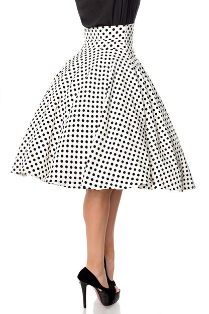 High Waist Polka Dot Tellerrock weiß-schwarz