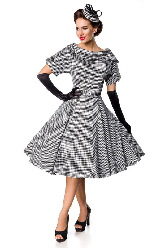 Vintage Swing Kleid Hahnetrittmuster - PlusSize