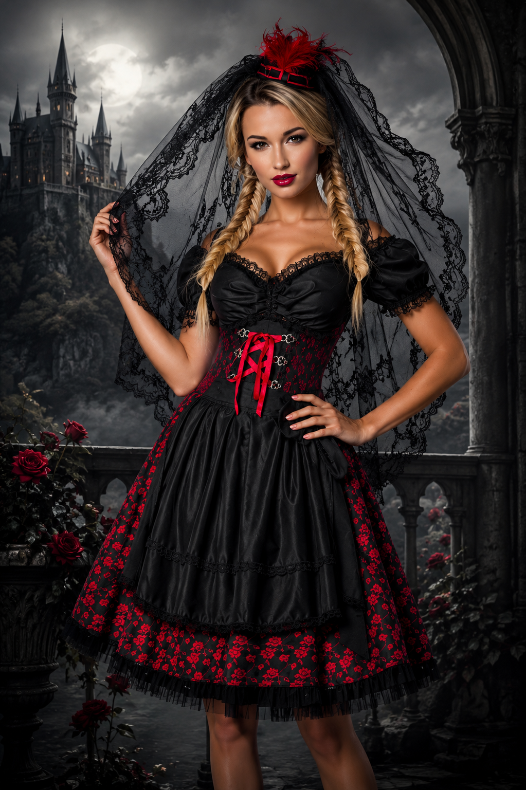 Pirat Goth Style Dirndl Brokat mit Korsage