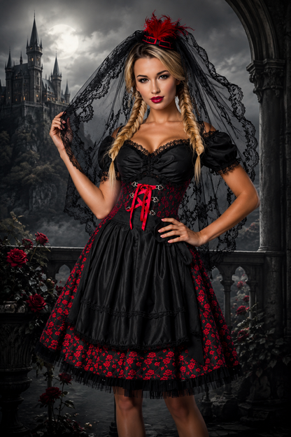 Pirat Goth Style Dirndl Brokat mit Korsage