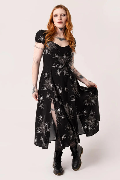 Grungy Spider Dress - Gothic Kleid mit Spinnenetz Muster