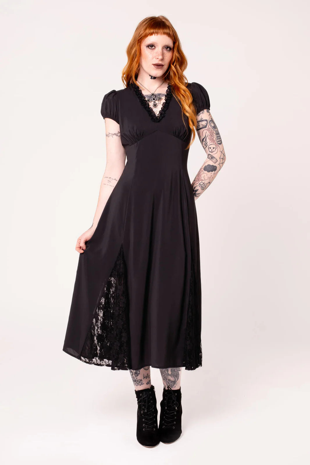 Edith Dark Dress - Gothic Kleid mit Spitze