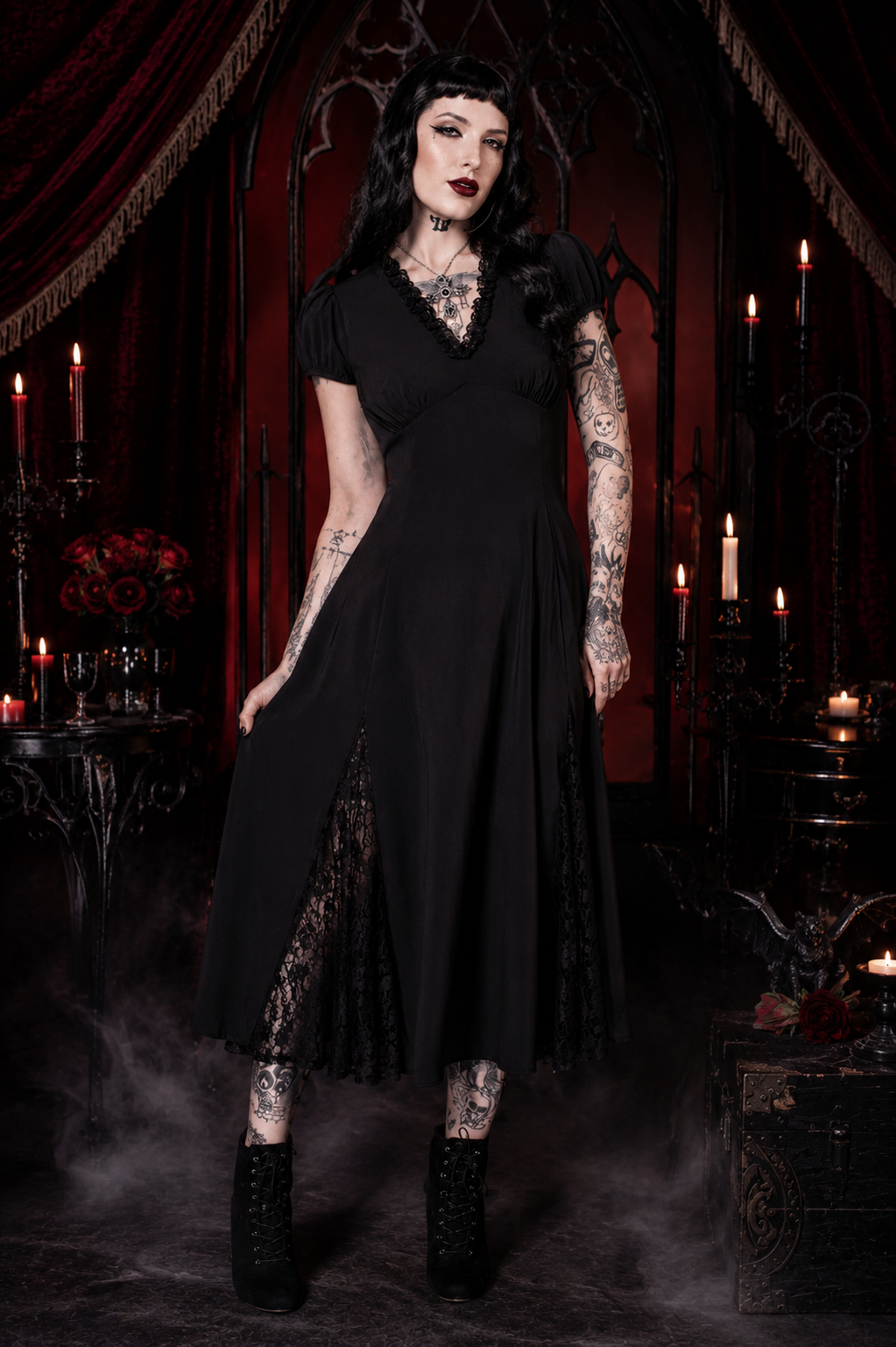 Edith Dark Dress - Gothic Kleid mit Spitze