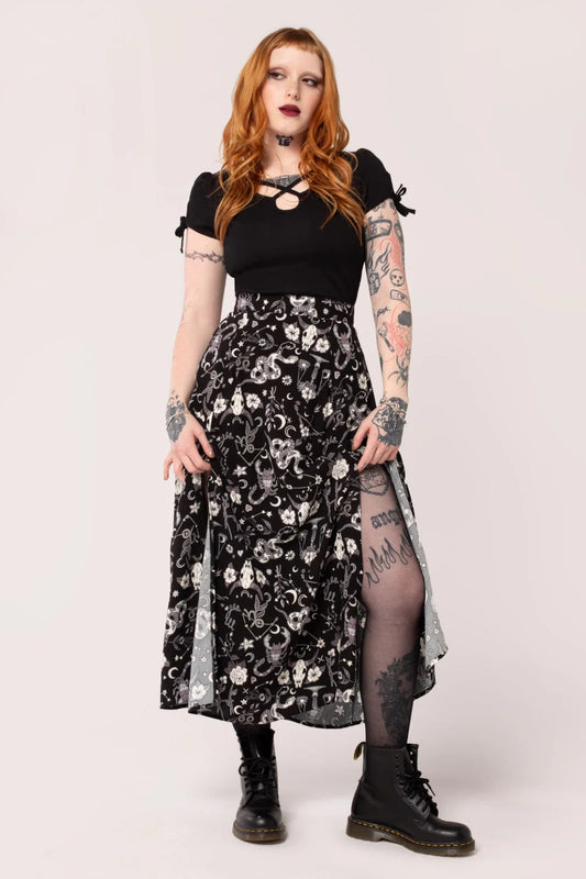 Star Sign Skirt - langer Gothic Rock mit Print