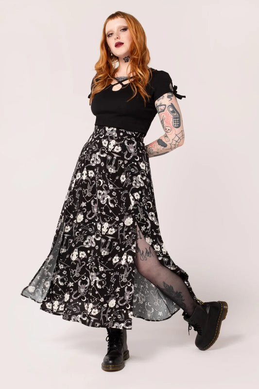 Star Sign Skirt - langer Gothic Rock mit Print
